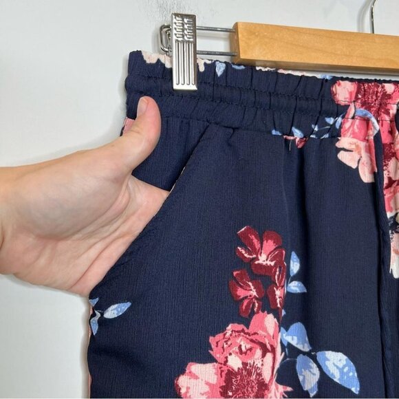 About a Girl Womens Size Small Blue Floral Jogger Pants Pull On Pink Casual - Picture 4 of 10